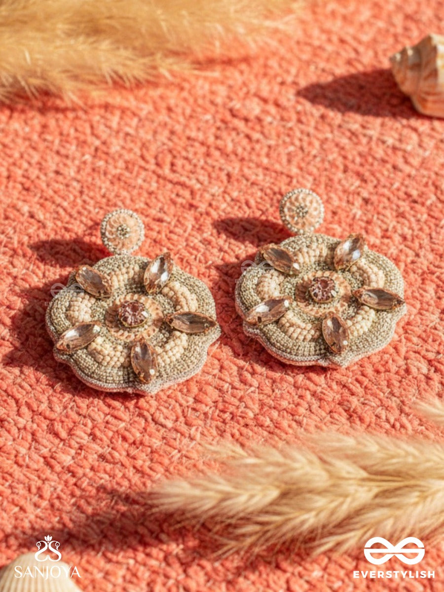 Uttmansh- The Fascinating Flower- Stone And Beads Embroidered Earrings (Pale Pink)