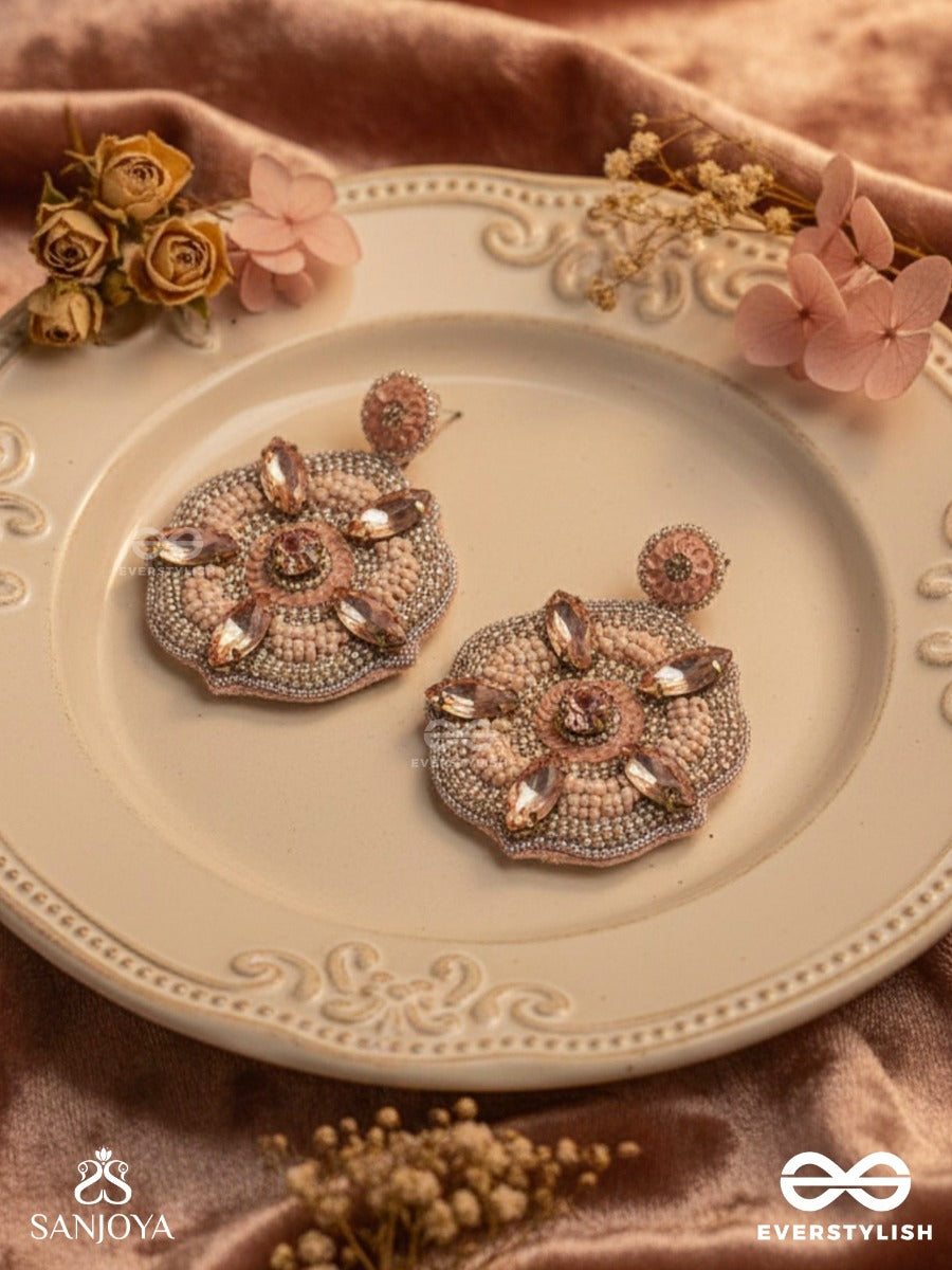 Uttmansh- The Fascinating Flower- Stone And Beads Embroidered Earrings (Pale Pink)