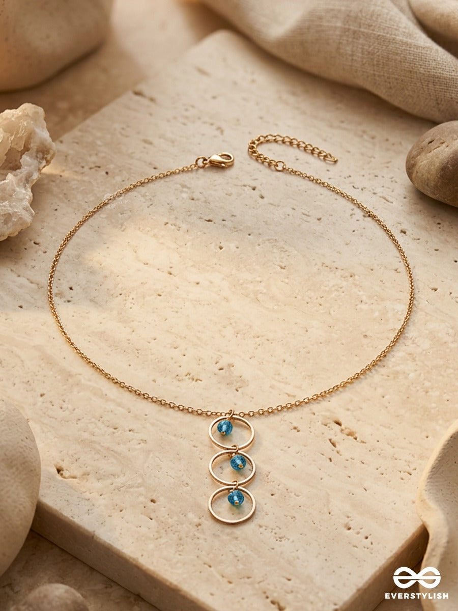 The Drizzly Woods- Blue And Golden Crystal Beads Necklace With Anti-Tarnish Coating