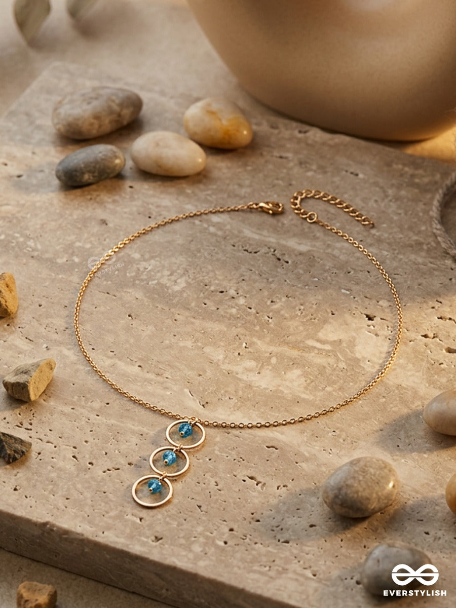 The Drizzly Woods- Blue And Golden Crystal Beads Necklace With Anti-Tarnish Coating