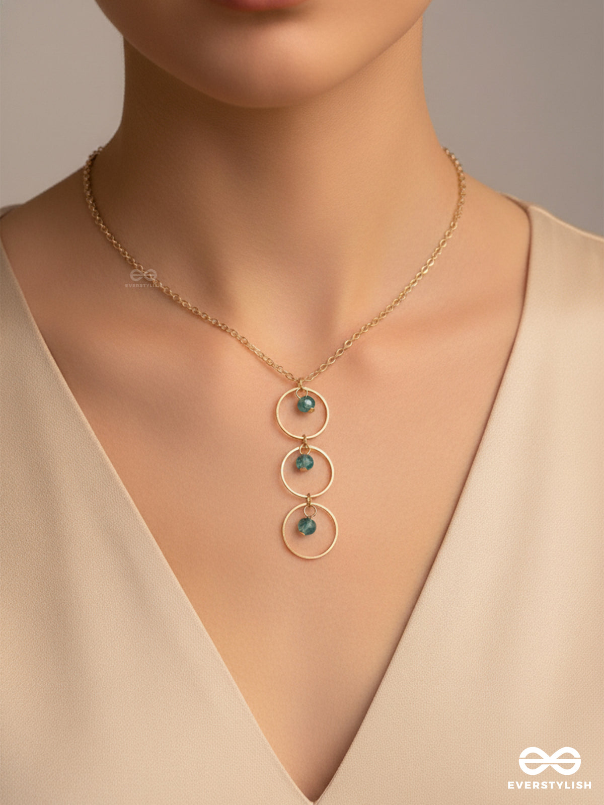 The Drizzly Woods- Blue And Golden Crystal Beads Necklace With Anti-Tarnish Coating