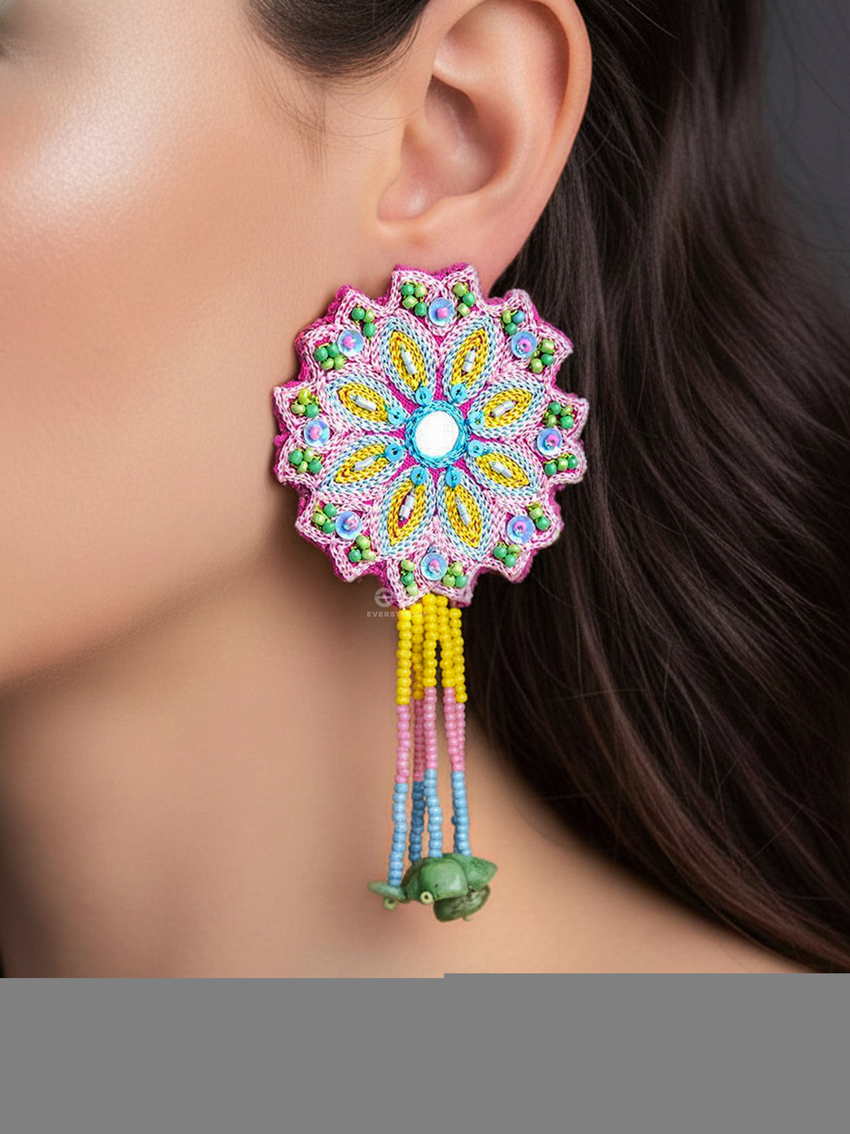 Vyoman- The Skies- Mirror , Resham , Beads And Sequins Embroidered Earrings (Multicoloured)
