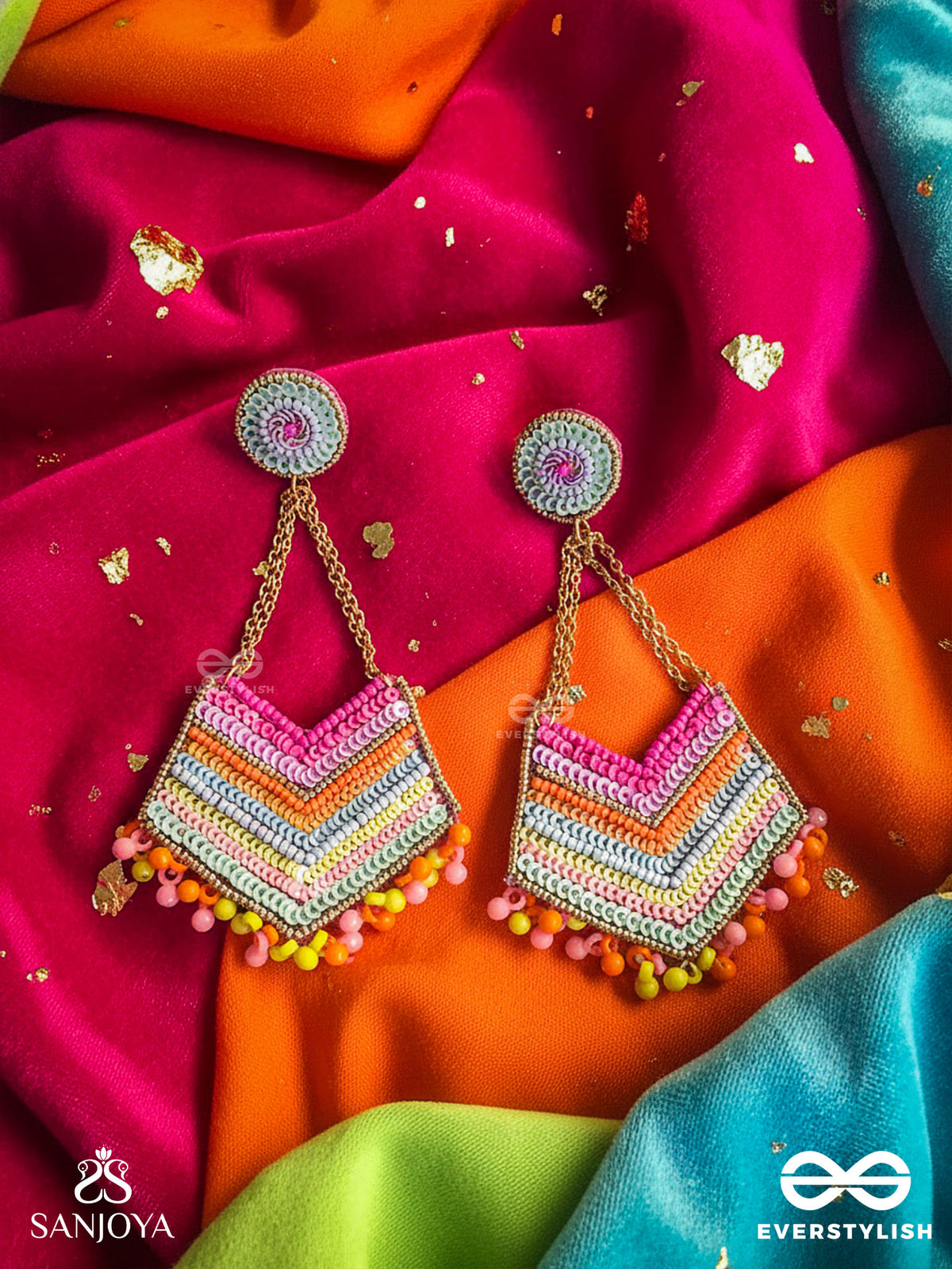 Idhant- The Luminous- Sequins And Beads Embroidered Earrings (Multicoloured)
