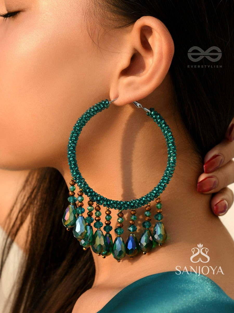 Utkanika- The Circle Of Desire- Beads And Glass Drops Earrings (Pine Green)