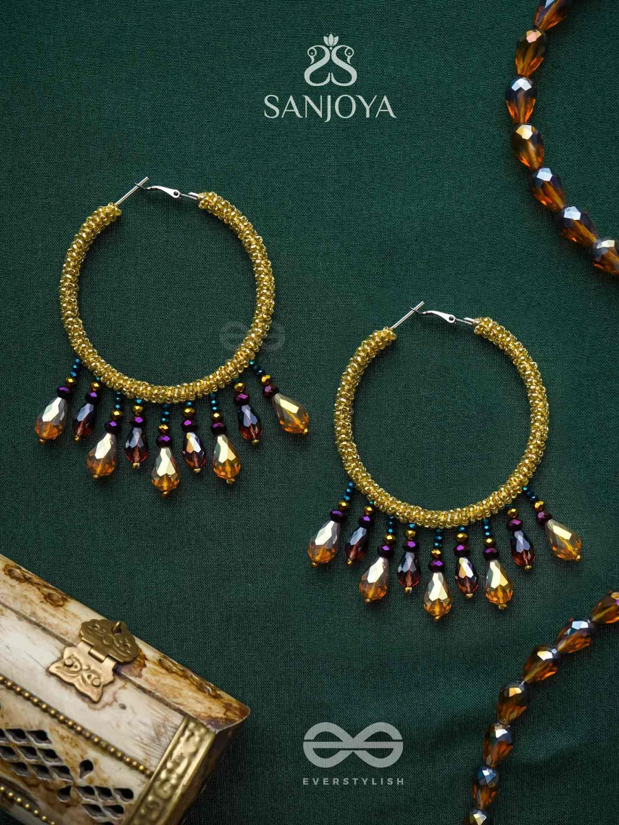 Utkanika- The Circle Of Desire- Beads And Glass Drops Earrings (Mustard Yellow)