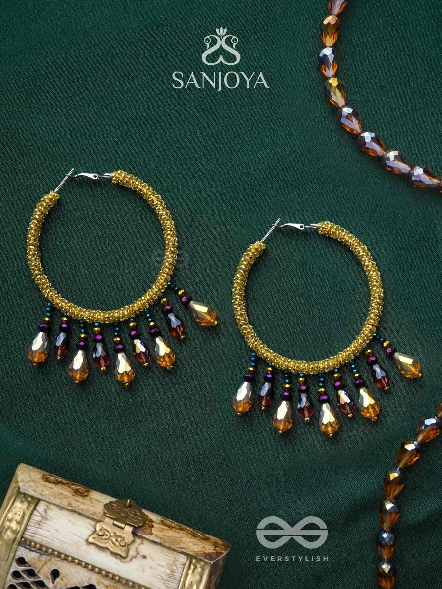 Utkanika- The Circle Of Desire- Beads And Glass Drops Earrings (Mustard Yellow)