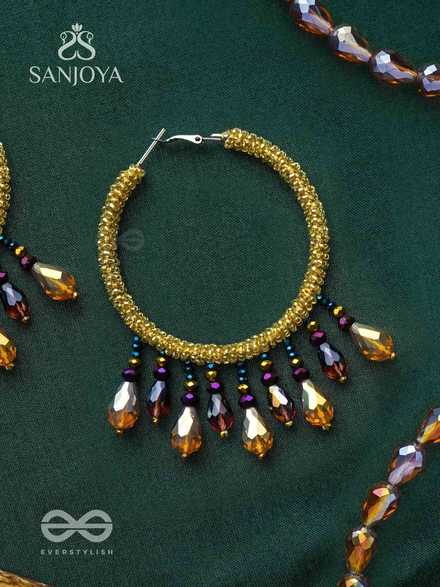 Utkanika- The Circle Of Desire- Beads And Glass Drops Earrings (Mustard Yellow)