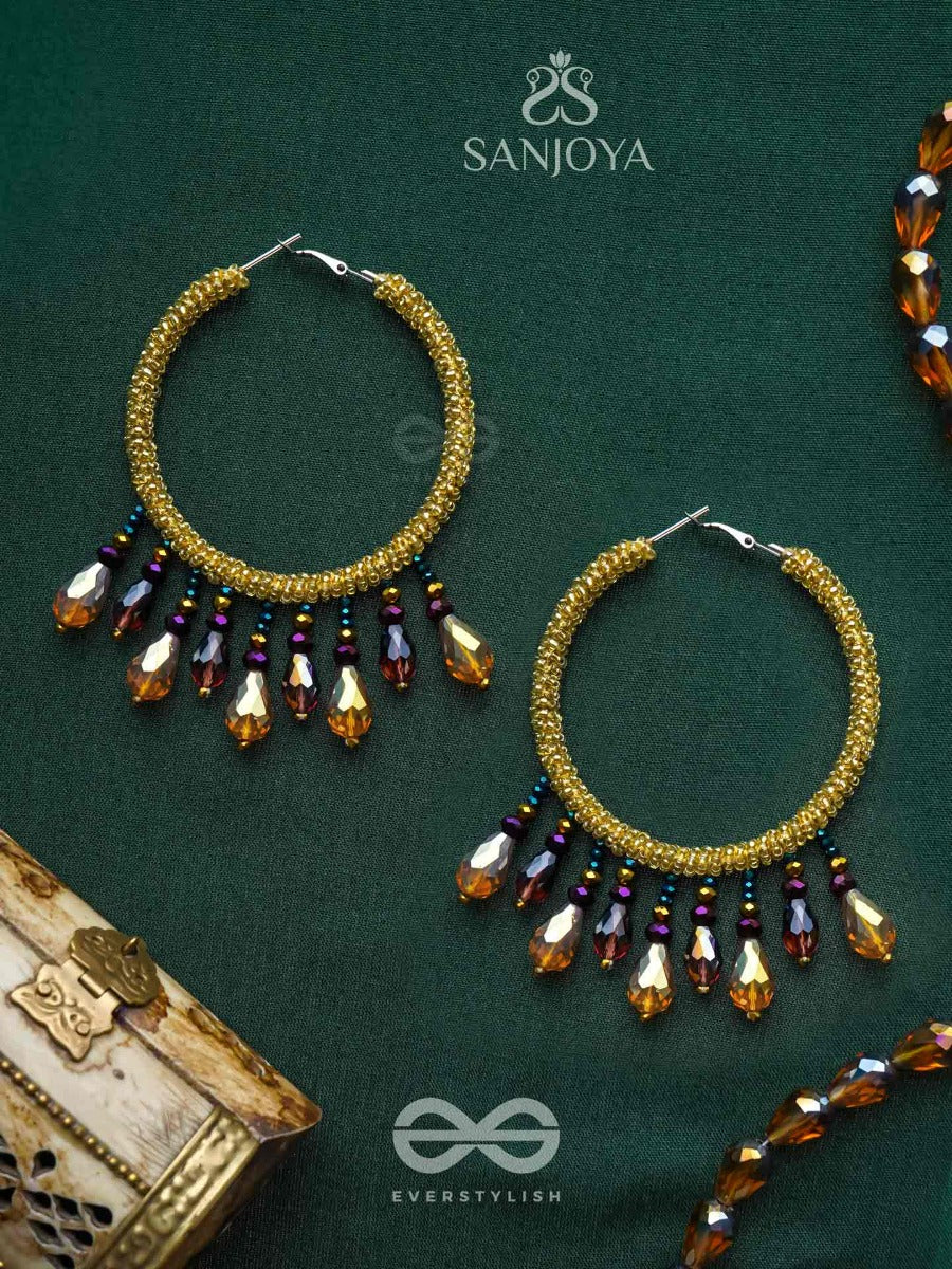 Utkanika- The Circle Of Desire- Beads And Glass Drops Earrings (Mustard Yellow)
