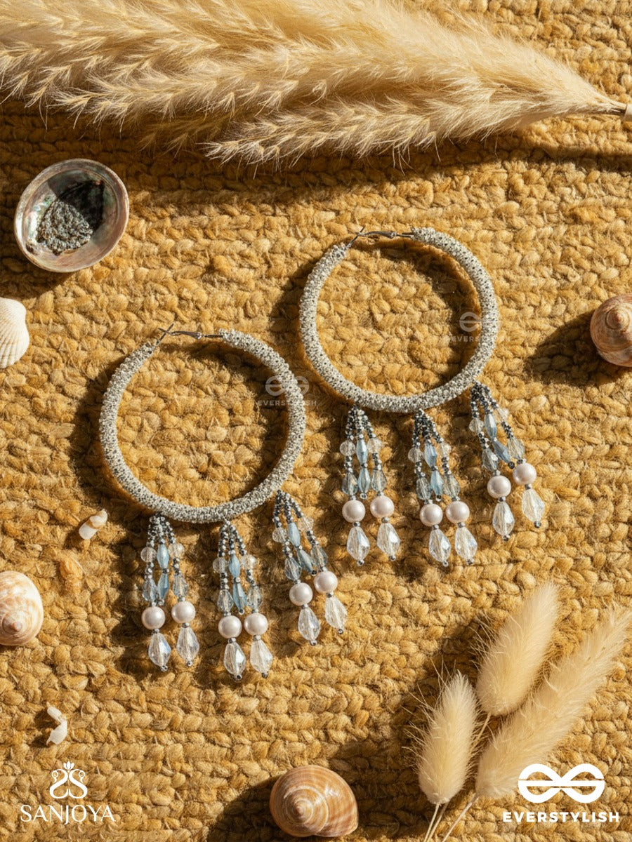 Ashmana- The Raining Cloud- Pearls And Beads Embroidered Earrings