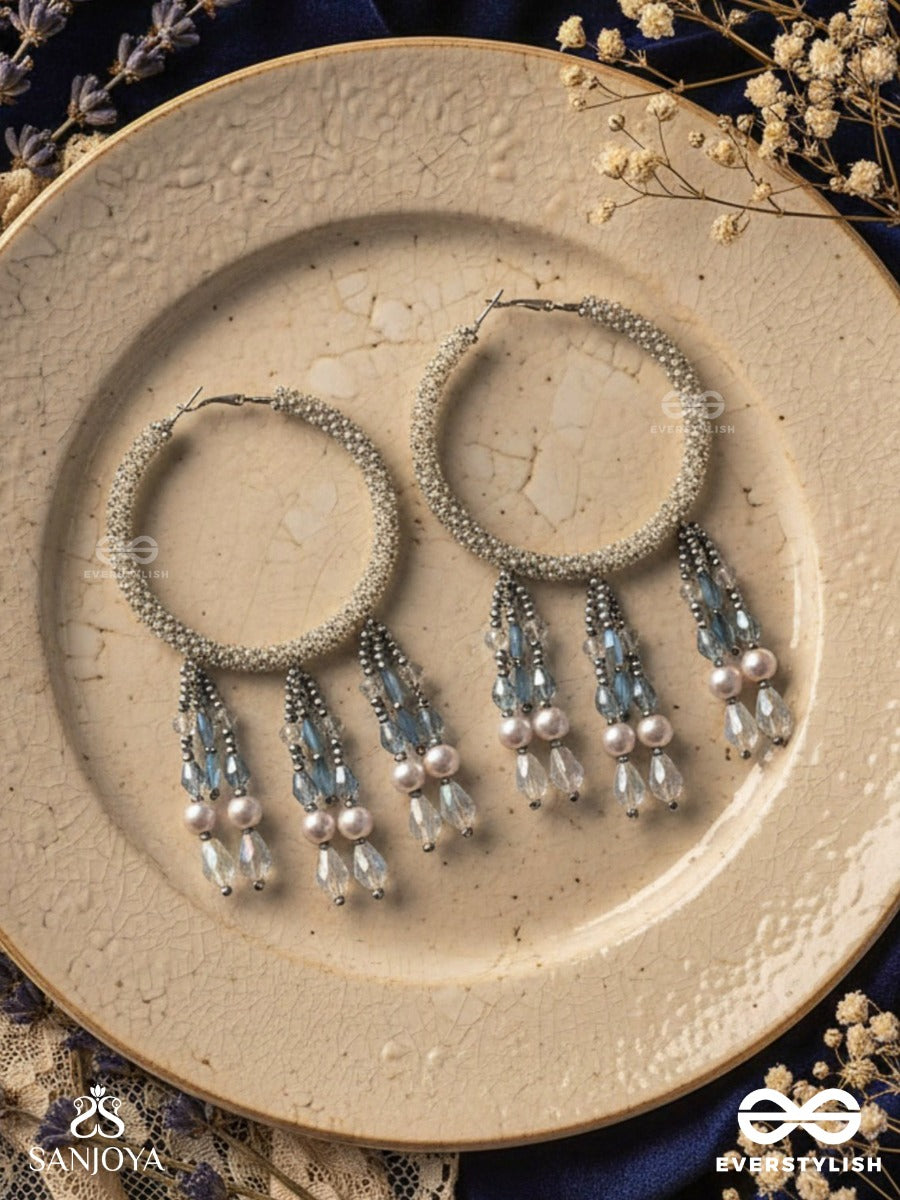Ashmana- The Raining Cloud- Pearls And Beads Embroidered Earrings