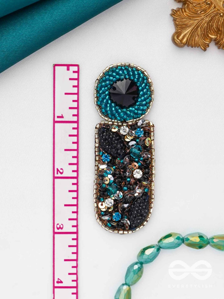 Dravinaka- The Fiery- Beads, Sequins And Stone Embroidered Earrings (Teal Blue & Midnight Black)