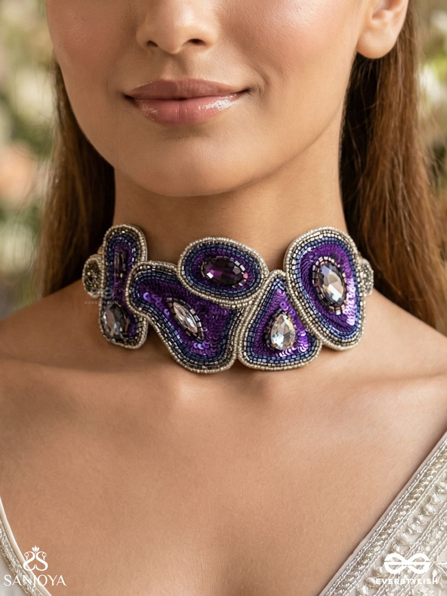 Kimaya - The Divine - Sequins, Cutdana And Stone Hand Embroidered Choker Neckpiece