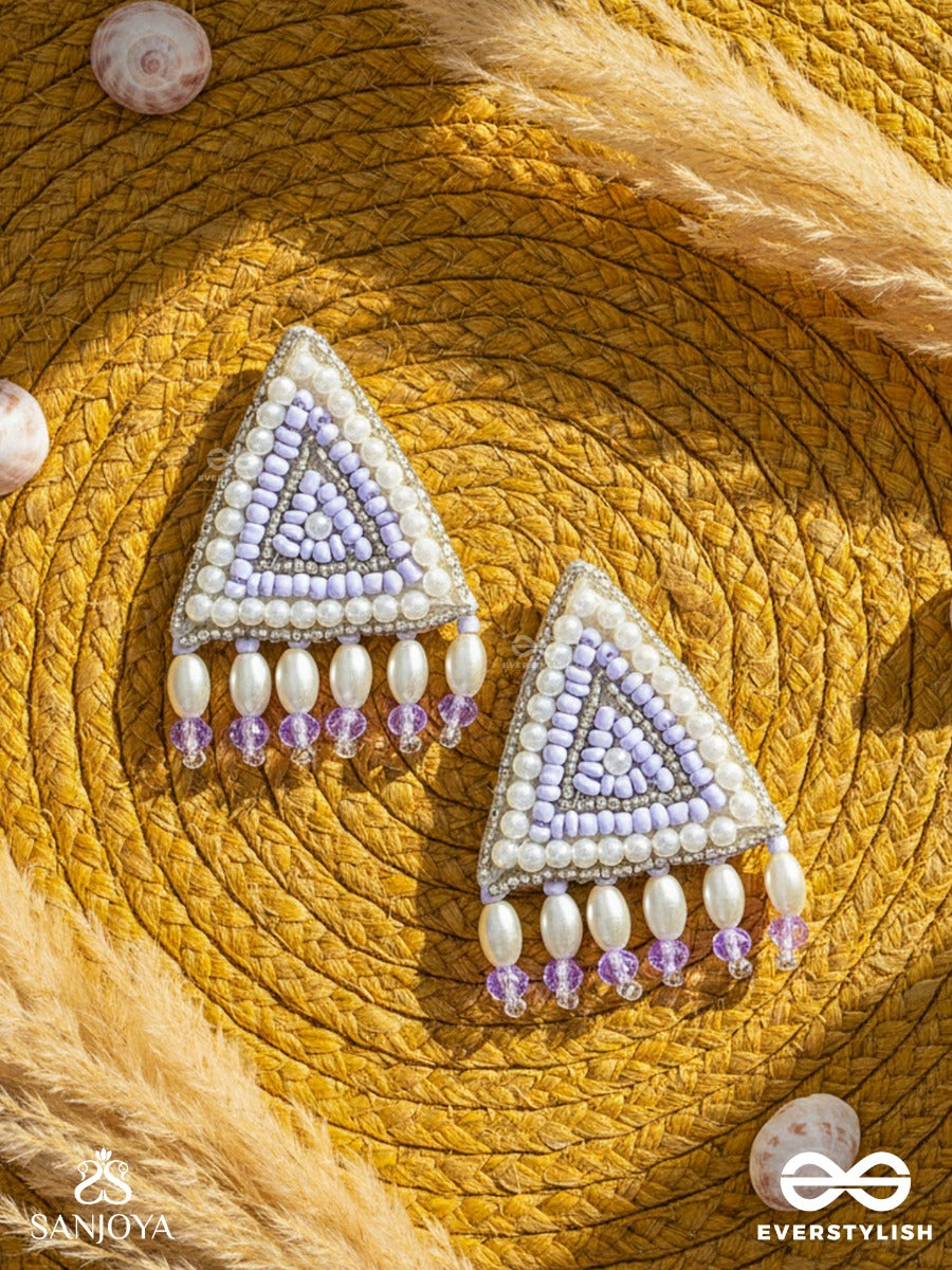 Suchyagra- The Eternal Pyramid- Pearls, Beads And Glass Beads Embroidered Earrings (Orchid Purple)