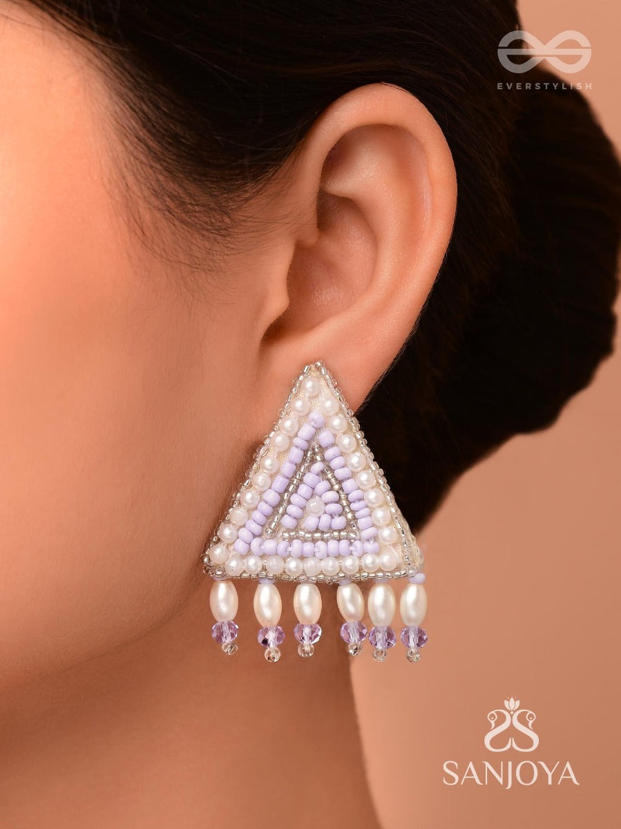 Suchyagra- The Eternal Pyramid- Pearls, Beads And Glass Beads Embroidered Earrings (Orchid Purple)
