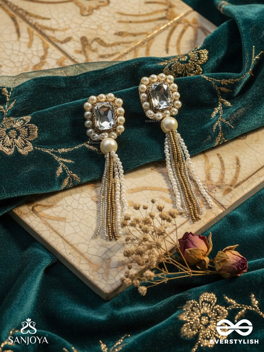 Anavarna- The Fair N Beautiful- Stone, Pearls And Beads Embroidered Earrings (Copper Brown)
