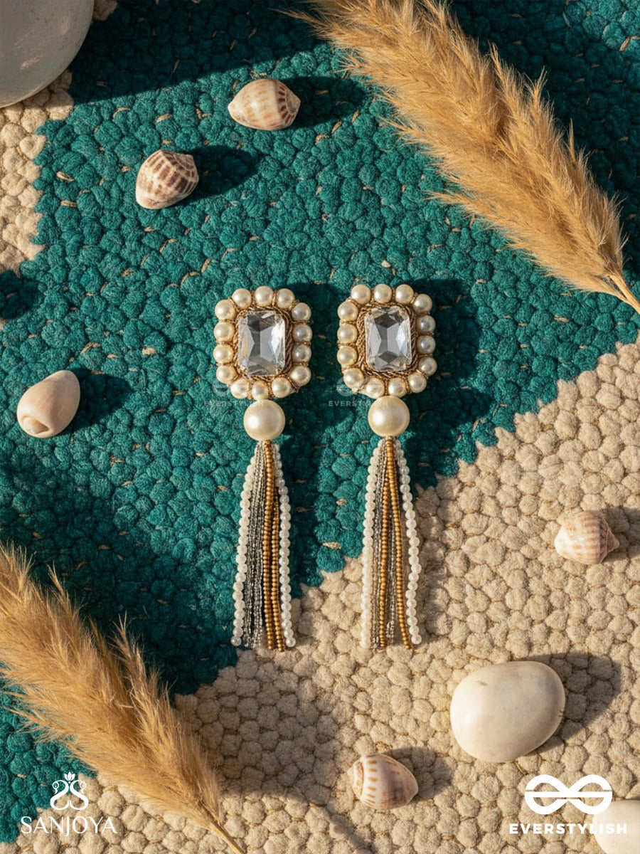 Anavarna- The Fair N Beautiful- Stone, Pearls And Beads Embroidered Earrings (Copper Brown)