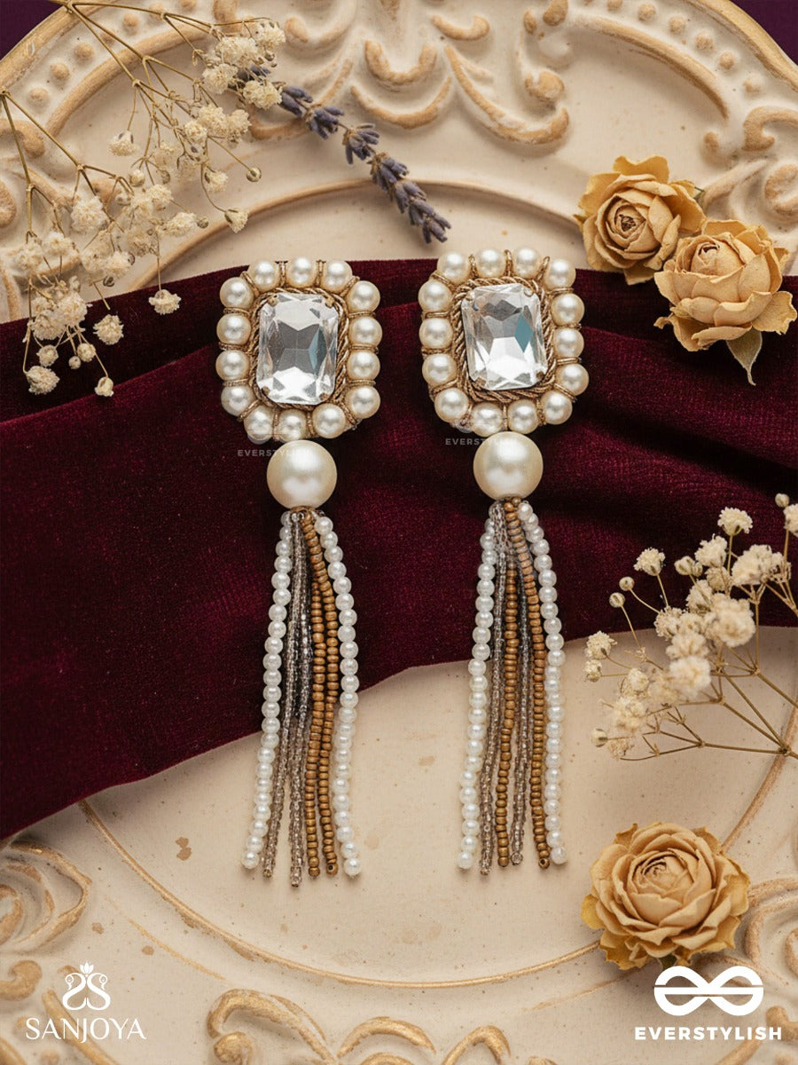 Anavarna- The Fair N Beautiful- Stone, Pearls And Beads Embroidered Earrings (Copper Brown)