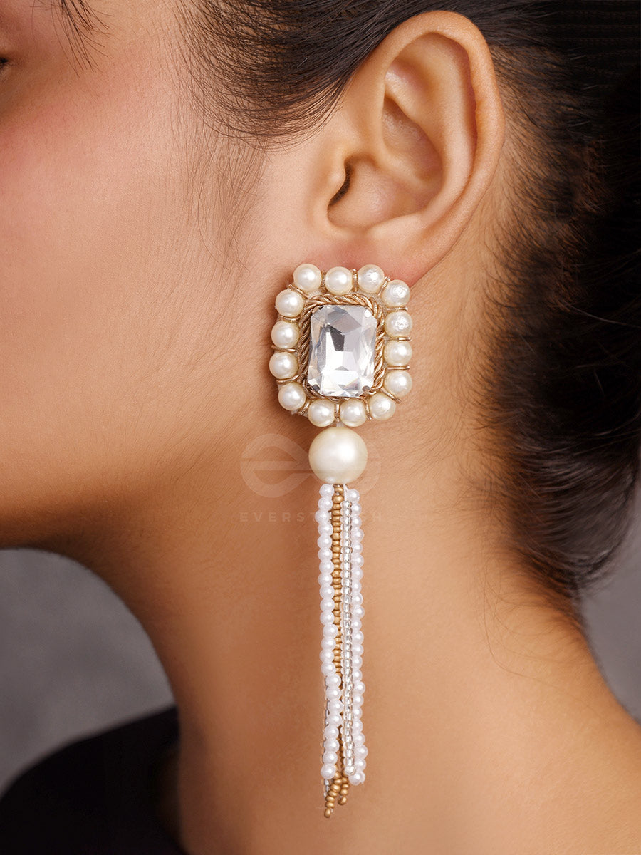Anavarna- The Fair N Beautiful- Stone, Pearls And Beads Embroidered Earrings (Copper Brown)