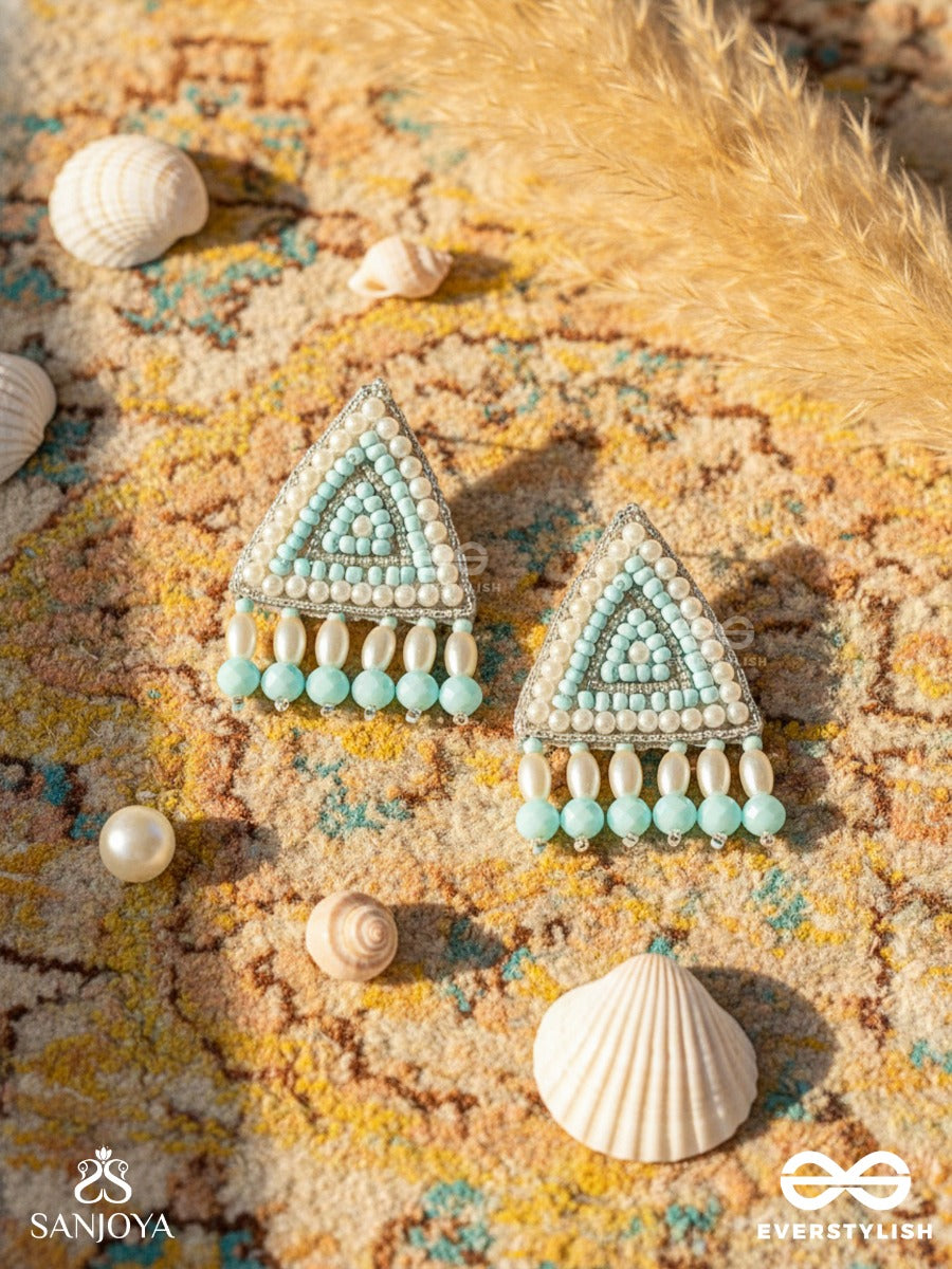 Suchyagra- The Eternal Pyramid- Pearls, Beads And Glass Beads Embroidered Earrings (Sky Blue)