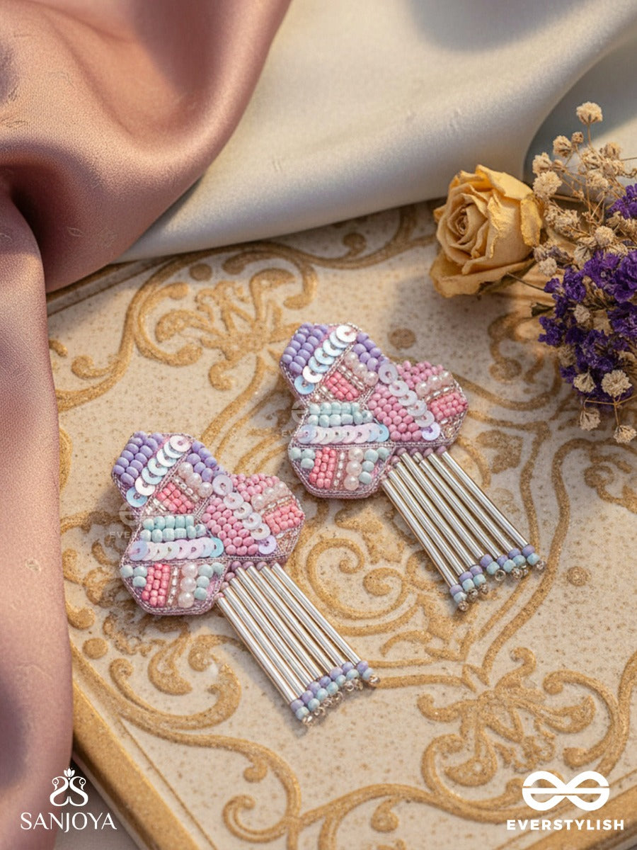 Karutaka - The Clover Leaf - Sequins And Beads Hand Embroidered Earrings (Multicolor)