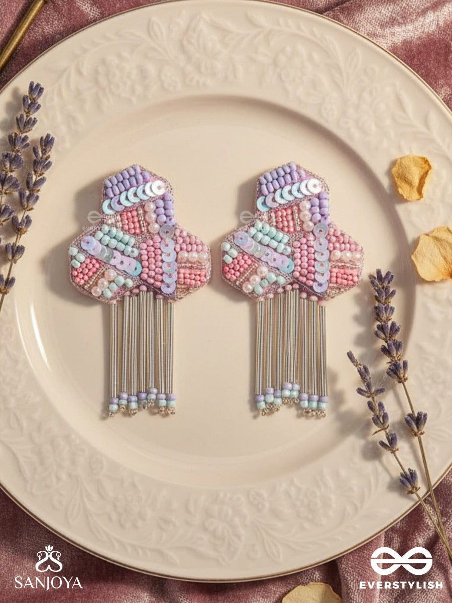 Karutaka - The Clover Leaf - Sequins And Beads Hand Embroidered Earrings (Multicolor)