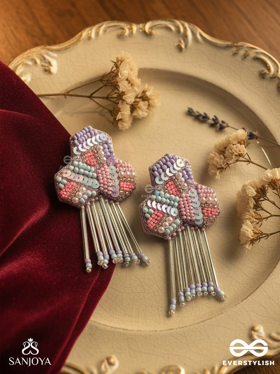 Karutaka - The Clover Leaf - Sequins And Beads Hand Embroidered Earrings (Multicolor)