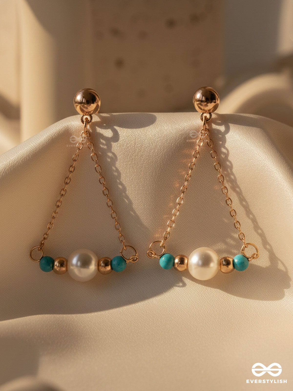 The Garden Swing- Golden Pearl And Bead Earrings