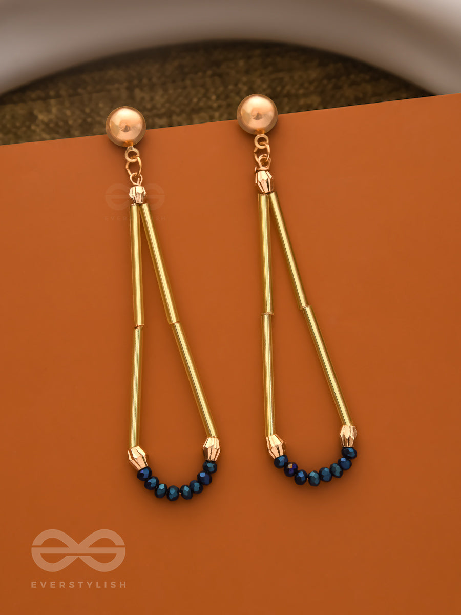 The Flaming Raindrop- Golden And Cobalt Blue Earrings
