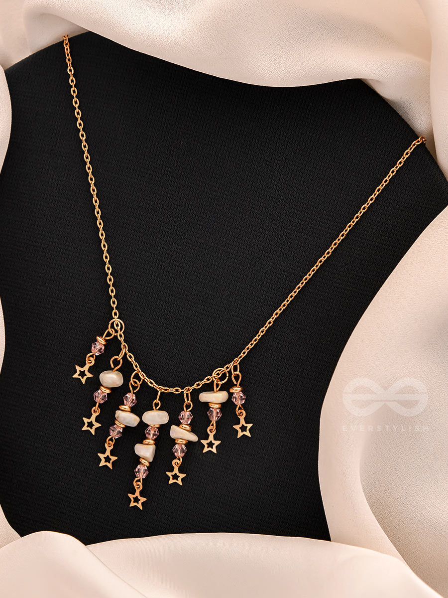 Star-Studded Sky- Golden Stone Necklace With Anti-Tarnish Coating