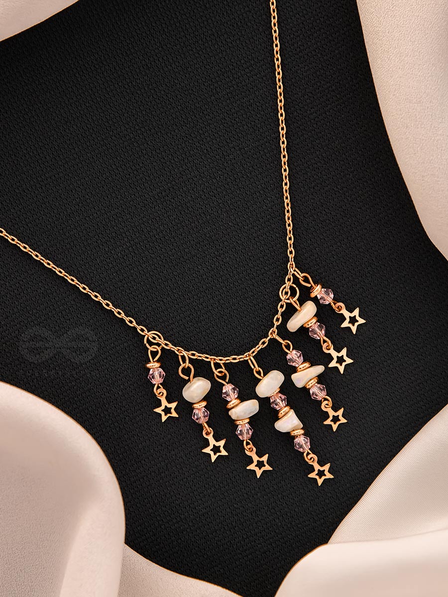 Star-Studded Sky- Golden Stone Necklace With Anti-Tarnish Coating