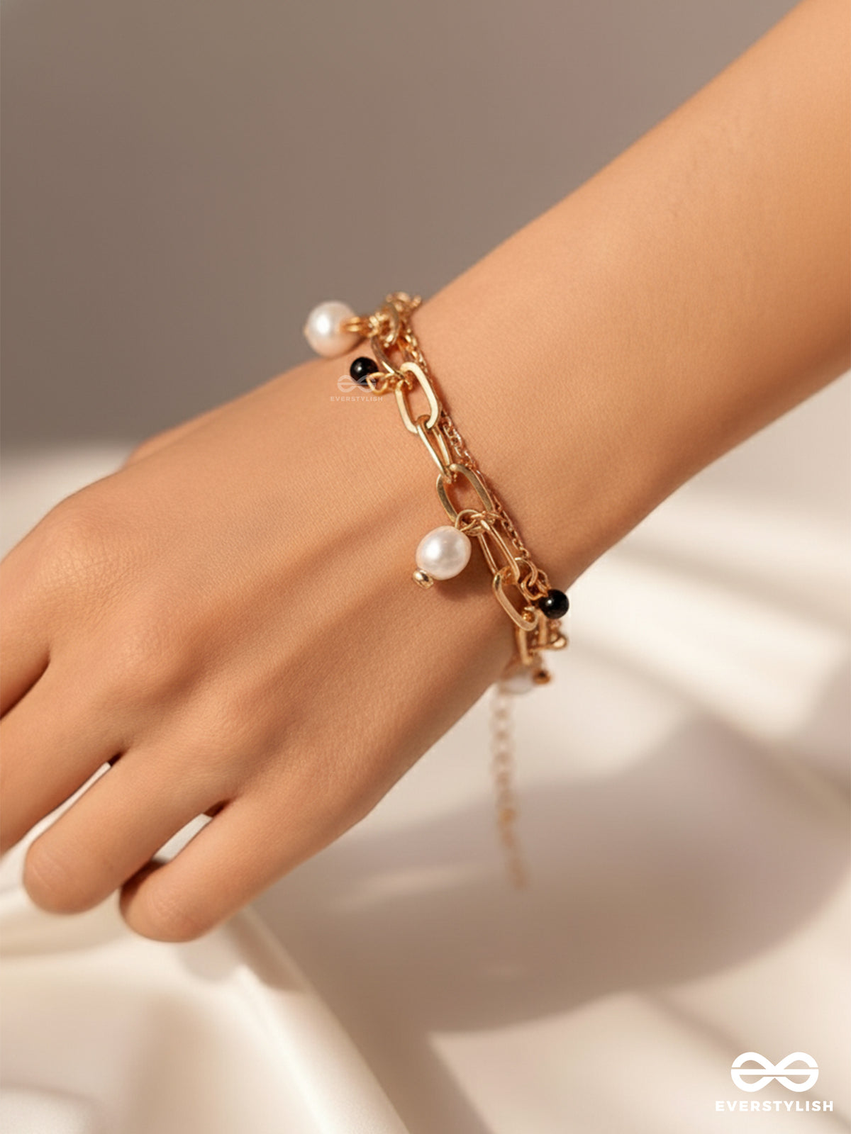 Dark And Light- Golden Layered Pearl Bracelet