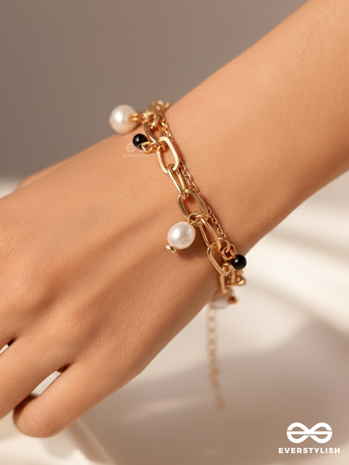 Dark And Light- Golden Layered Pearl Bracelet