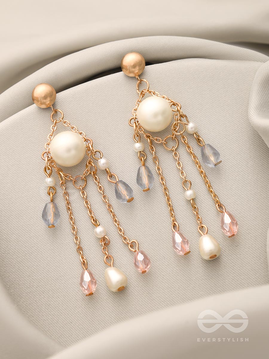The Sparkling Showers- Golden Pearl And Beads Earrings
