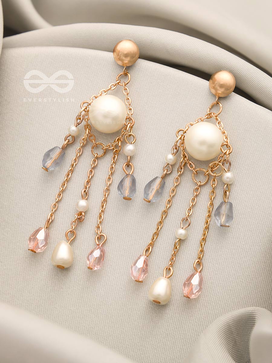 The Sparkling Showers- Golden Pearl And Beads Earrings