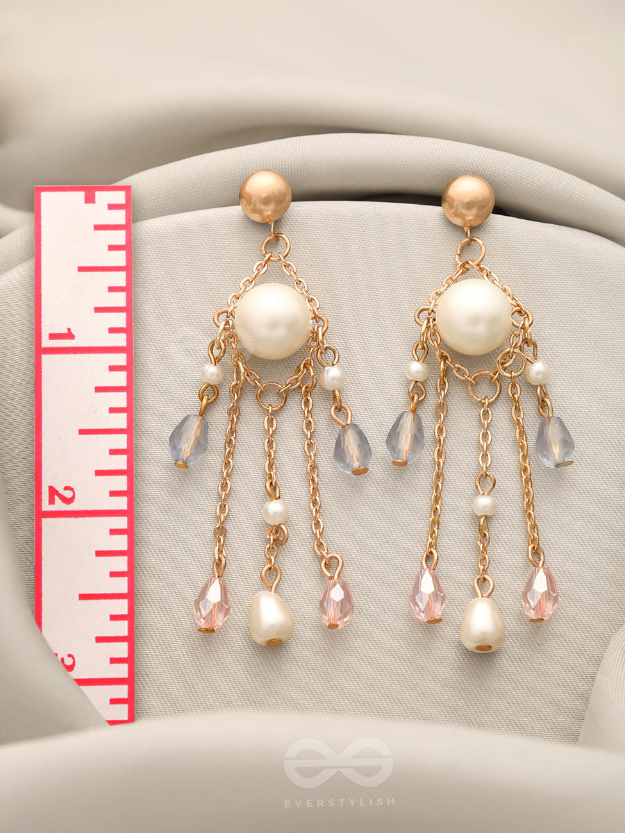 The Sparkling Showers- Golden Pearl And Beads Earrings