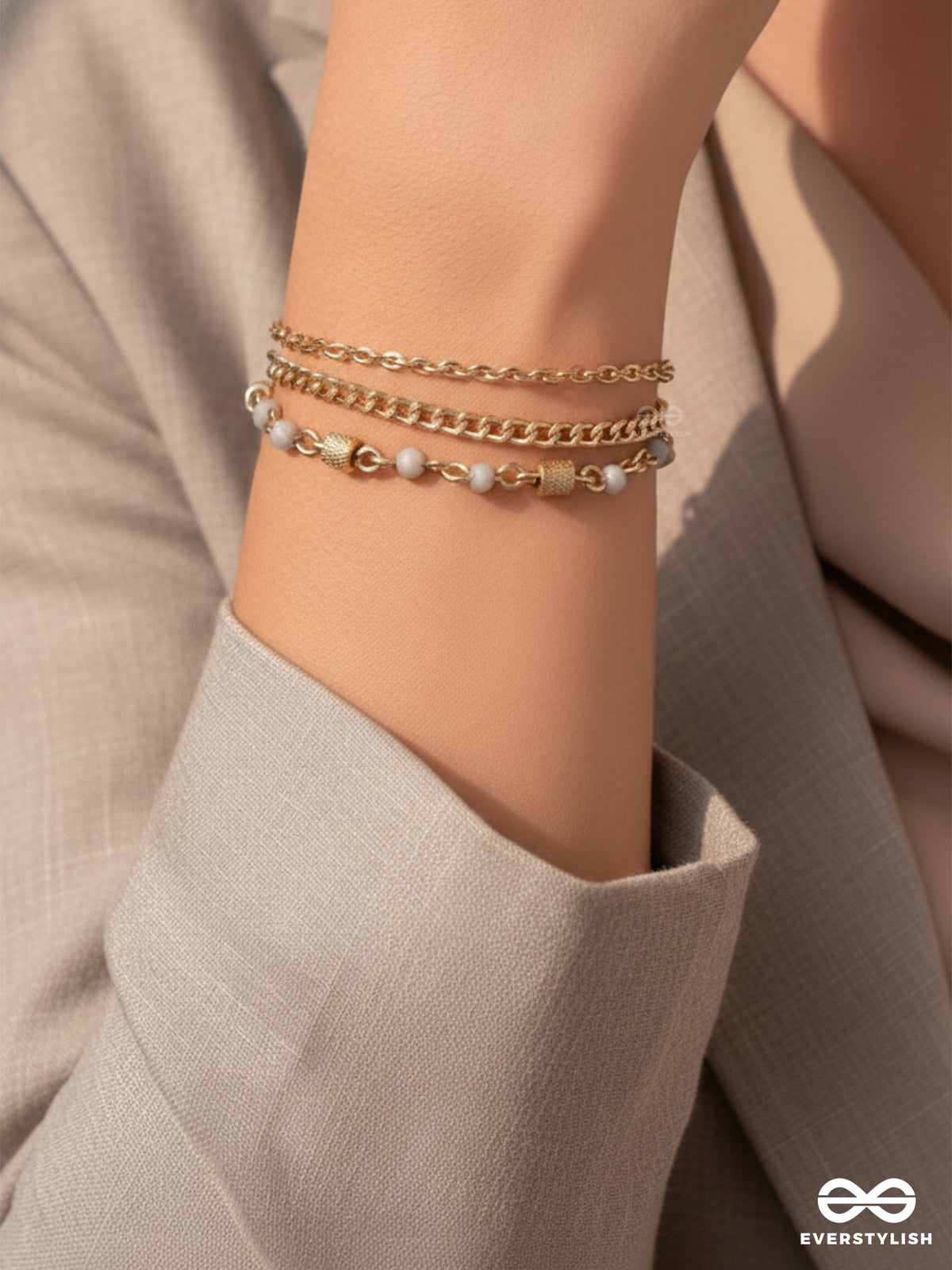 Three's The Charm- Golden Beads Layered Bracelet