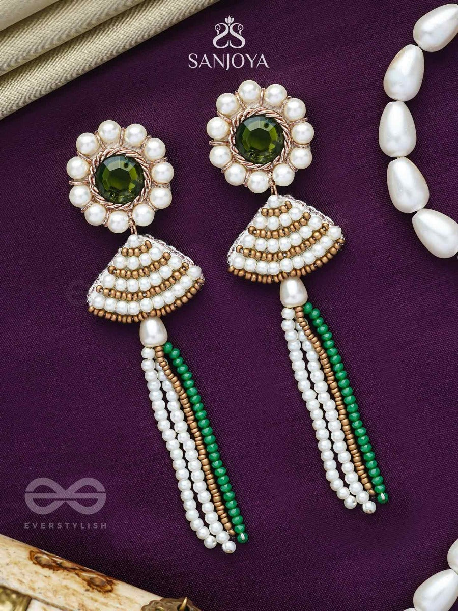 Kalapa- The Bell Of Harmony- Stones And Pearls Embroidered Earrings