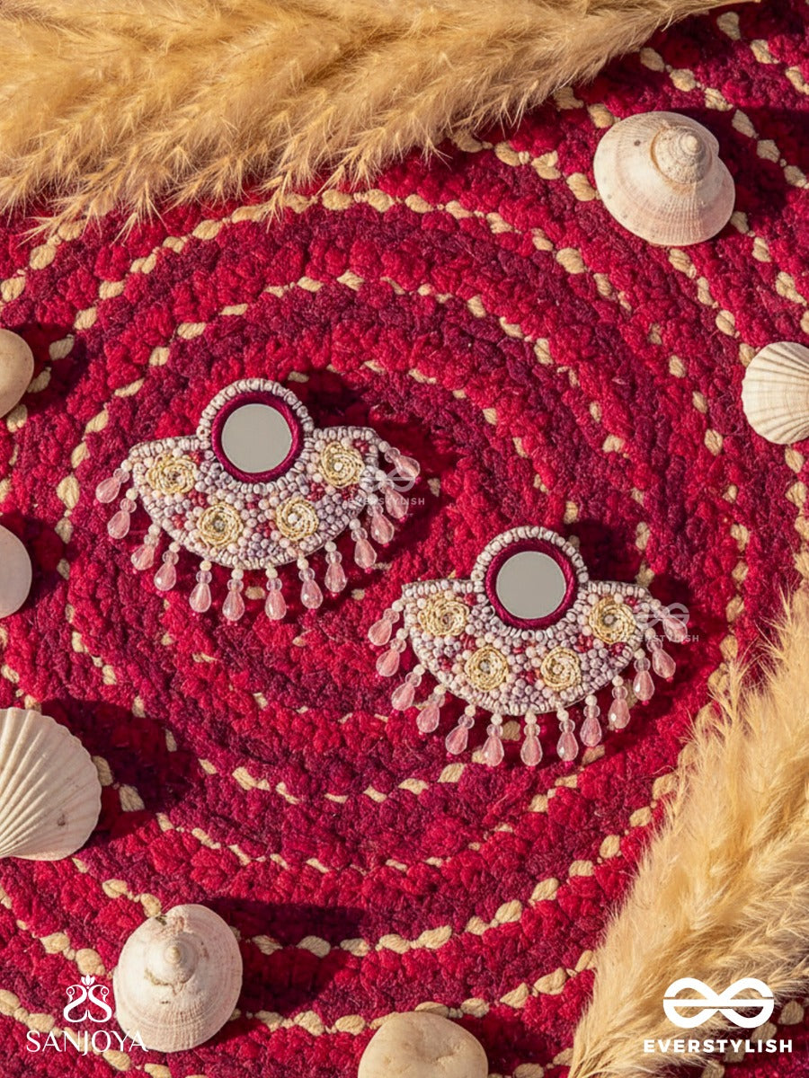 Tevana- The Pleasure Garden- Mirror, Resham And Glass Beads Embroidered Earrings