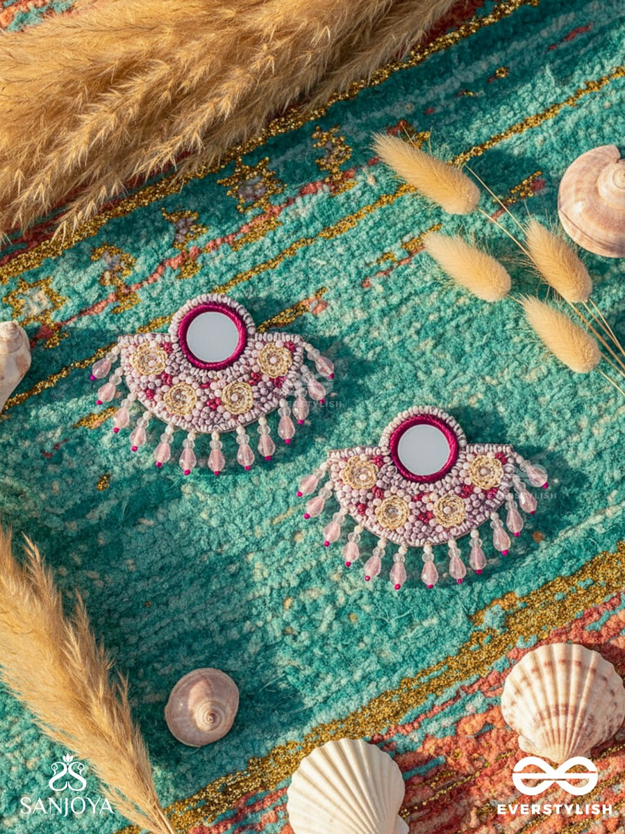 Tevana- The Pleasure Garden- Mirror, Resham And Glass Beads Embroidered Earrings