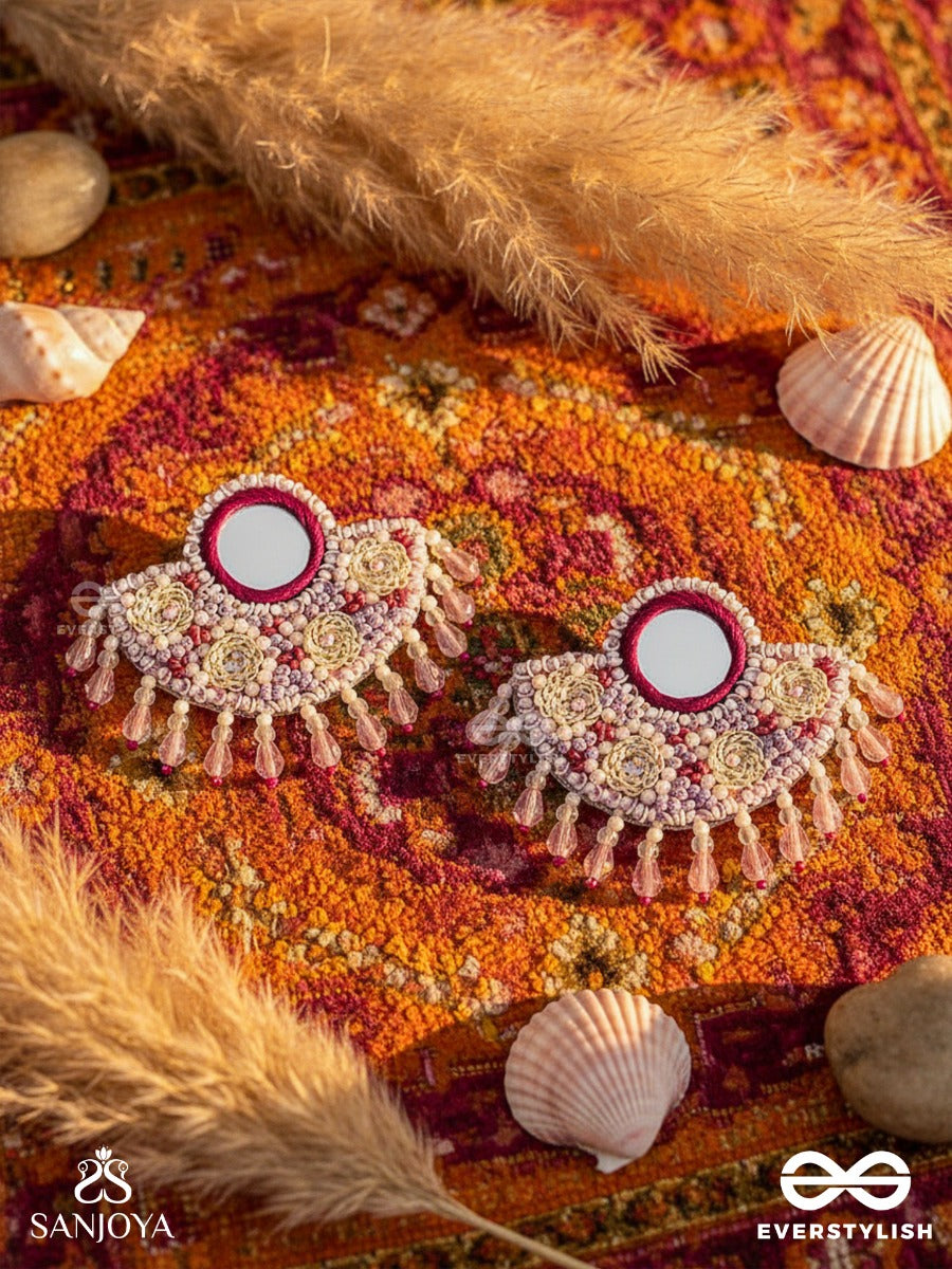 Tevana- The Pleasure Garden- Mirror, Resham And Glass Beads Embroidered Earrings