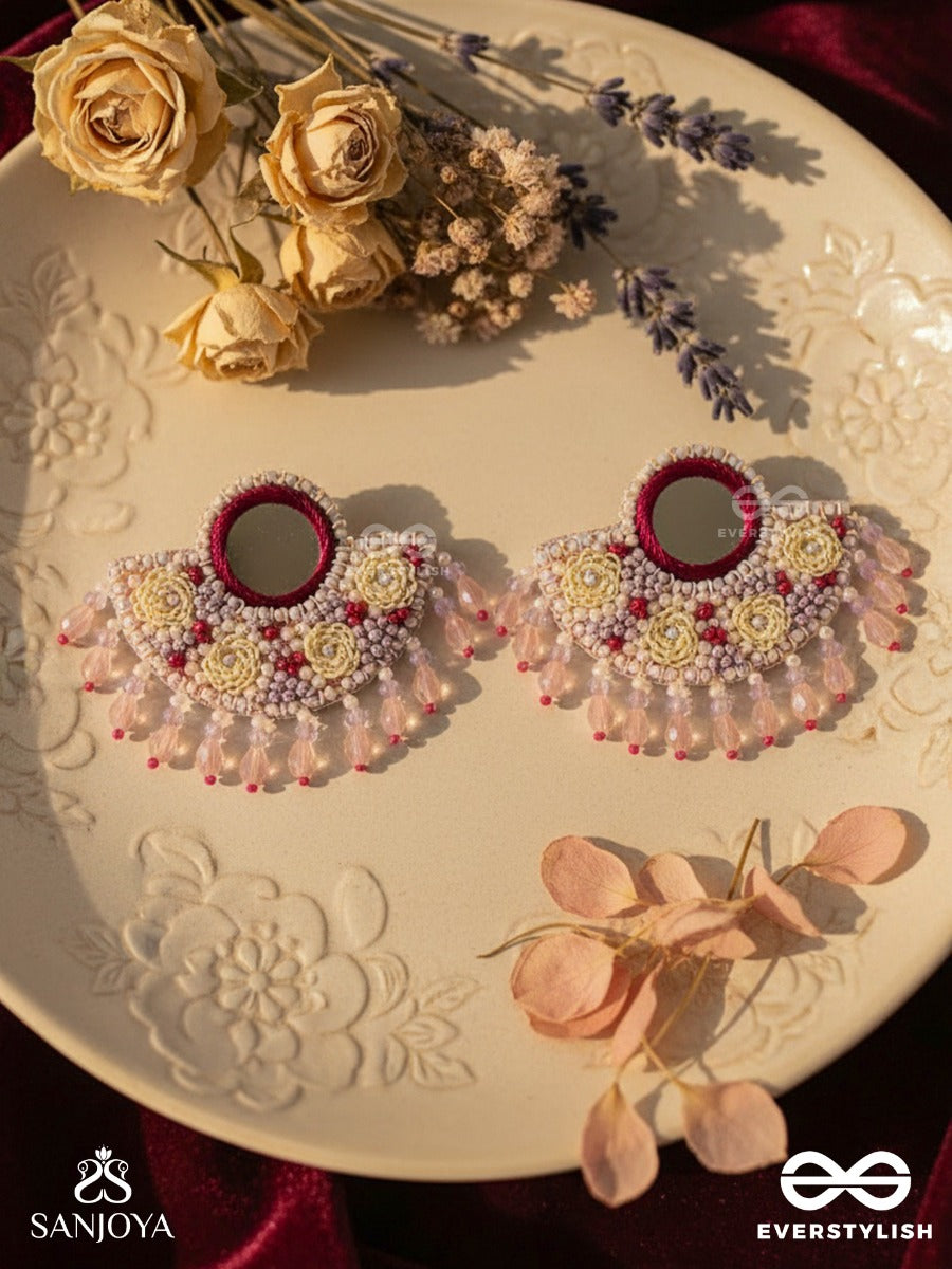Tevana- The Pleasure Garden- Mirror, Resham And Glass Beads Embroidered Earrings