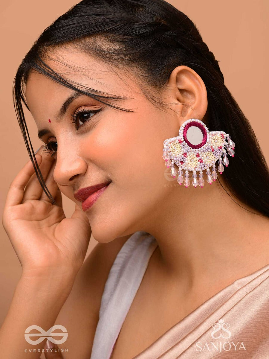 Tevana- The Pleasure Garden- Mirror, Resham And Glass Beads Embroidered Earrings