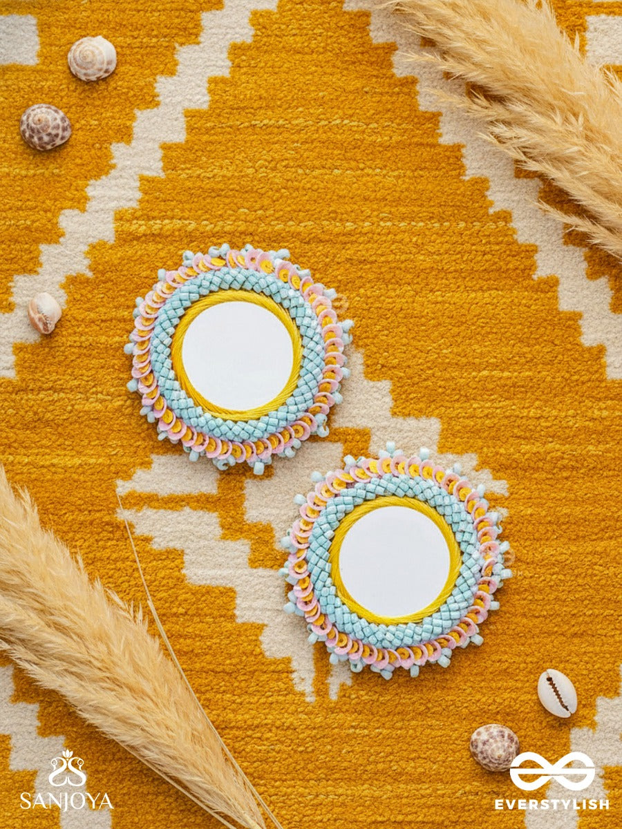 Nimrukti- The Setting Sun- Resham, Mirror And Beads Embroidered Earrings