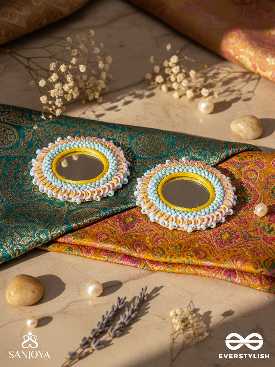 Nimrukti- The Setting Sun- Resham, Mirror And Beads Embroidered Earrings