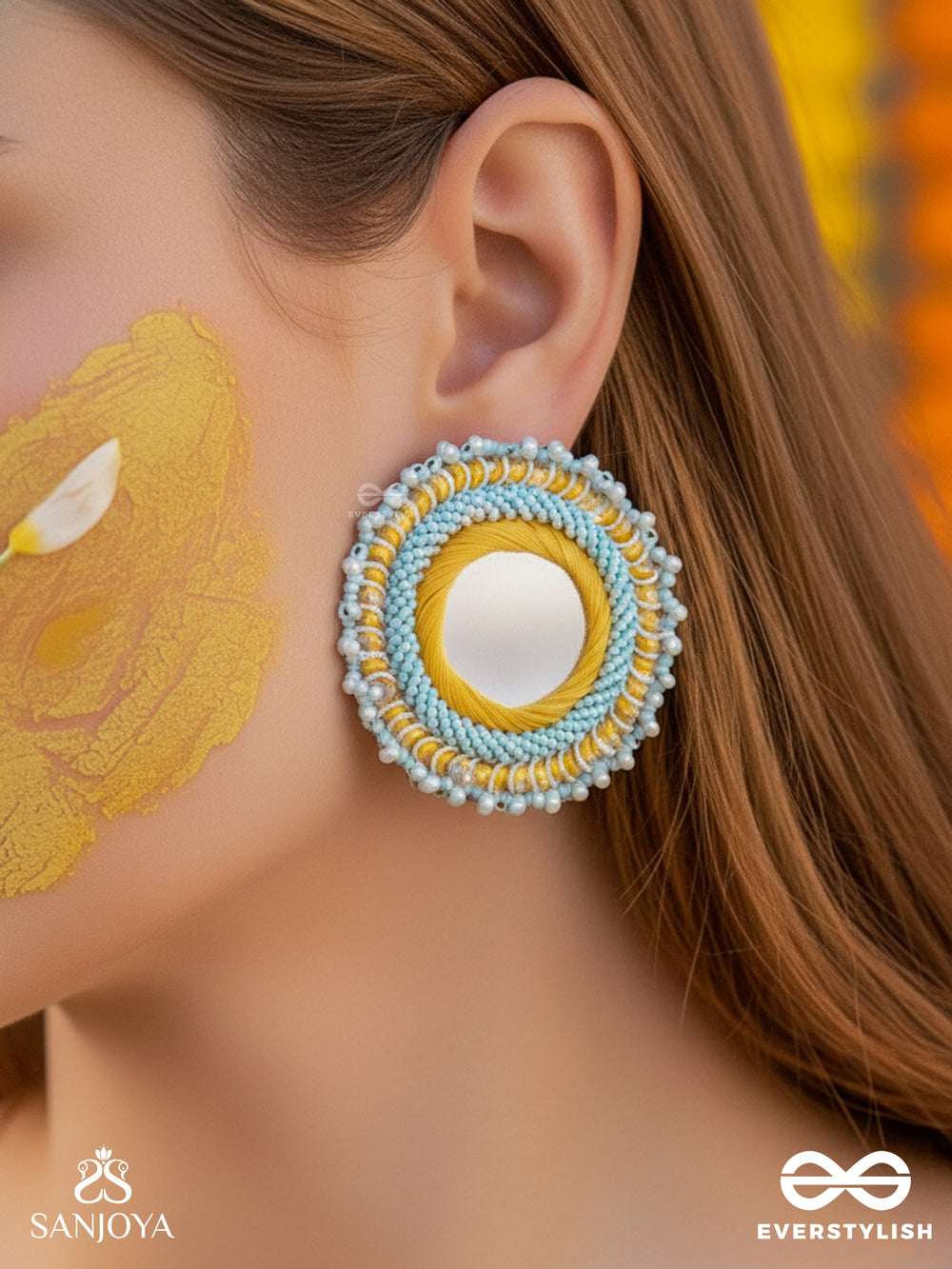 Nimrukti- The Setting Sun- Resham, Mirror And Beads Embroidered Earrings