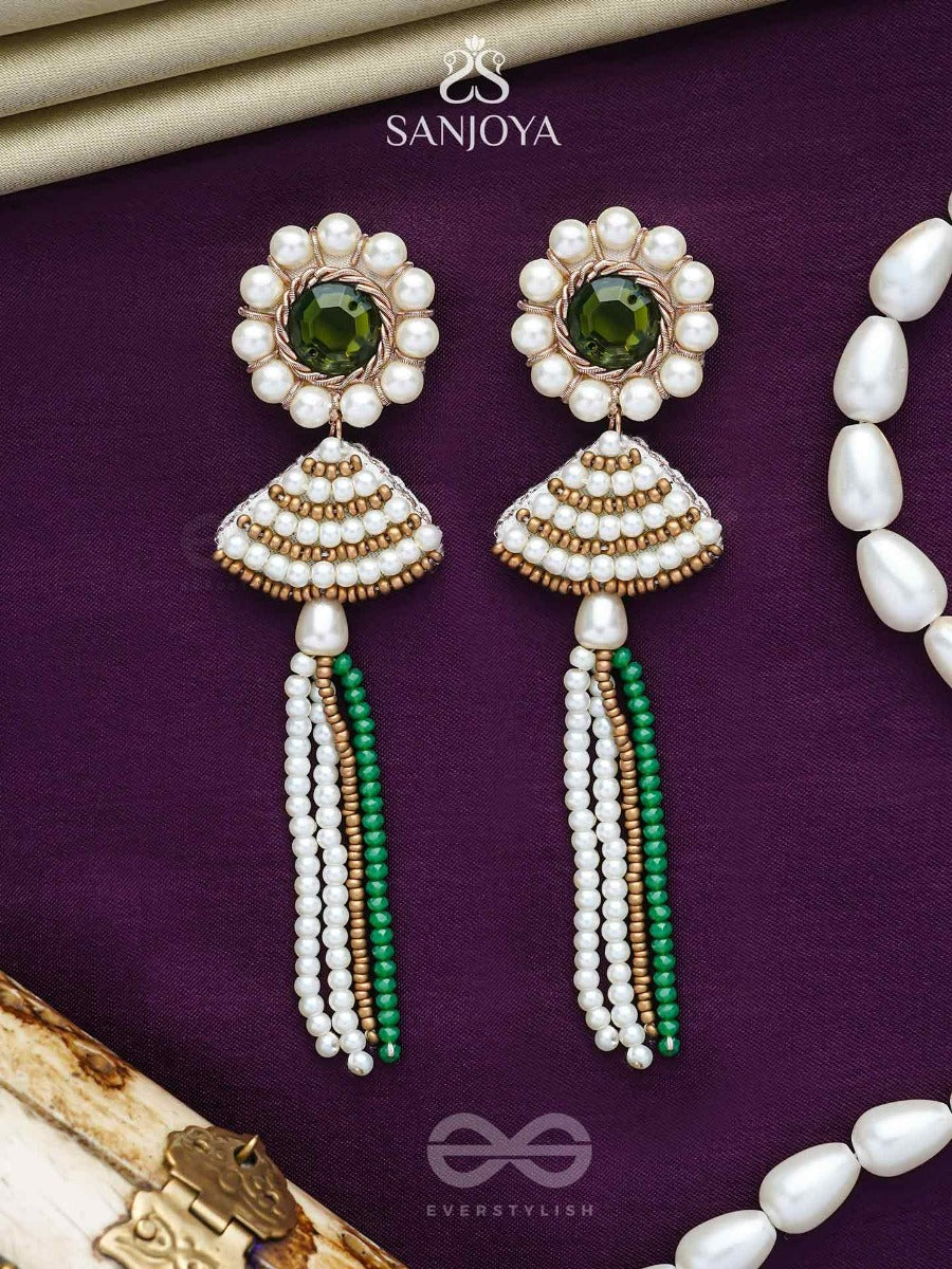 Kalapa- The Bell Of Harmony- Stones And Pearls Embroidered Earrings