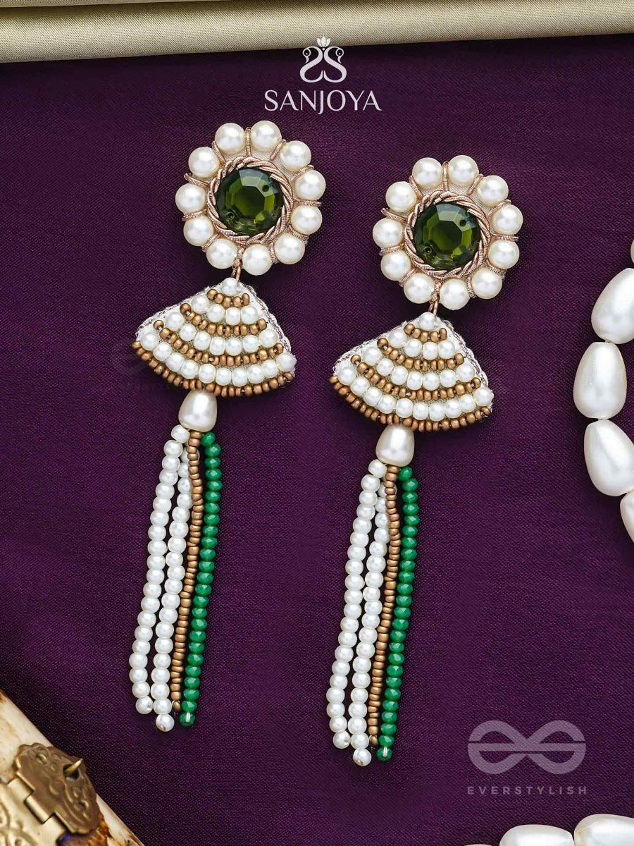 Kalapa- The Bell Of Harmony- Stones And Pearls Embroidered Earrings