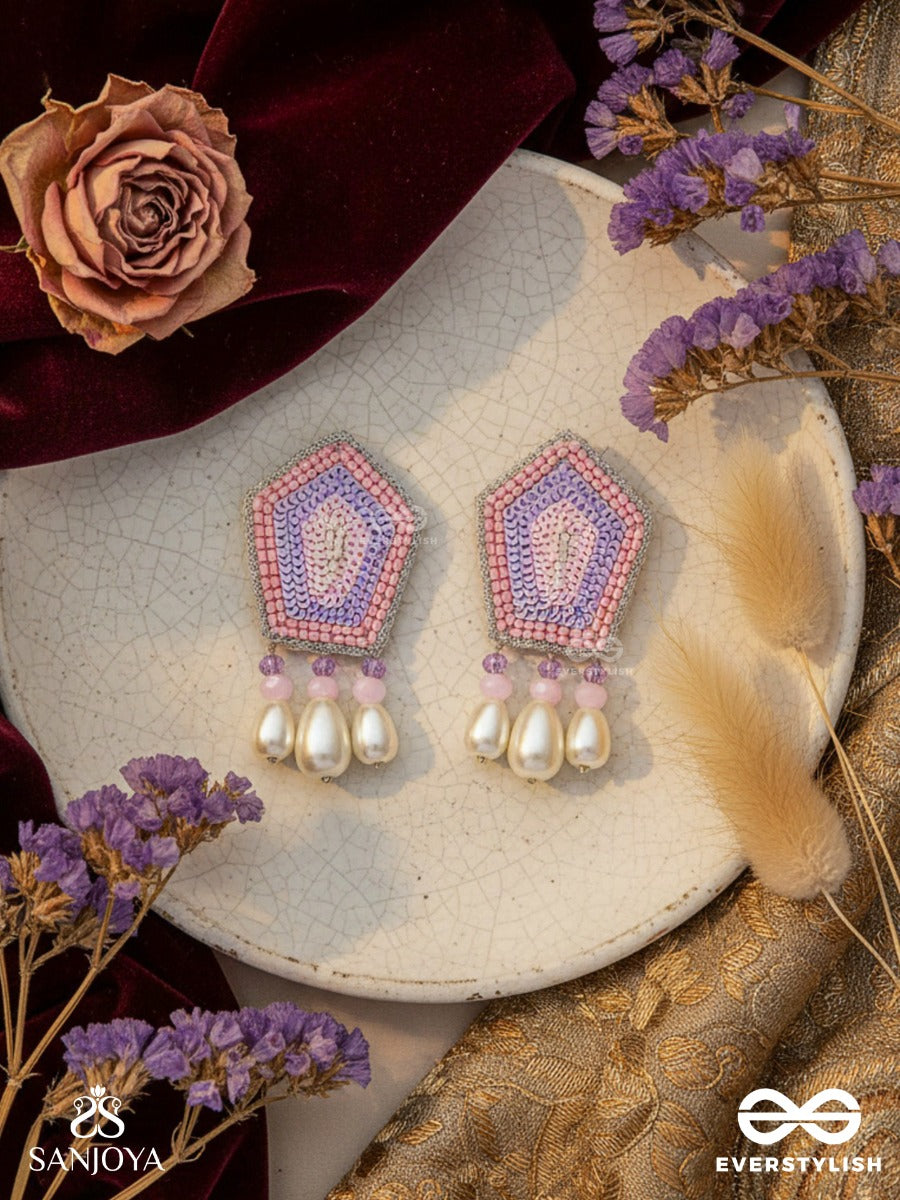 Abhedya- The Radiant Diamond- Sequins, Pearls And Glass Beads Embroidered Earrings (Rose Pink)
