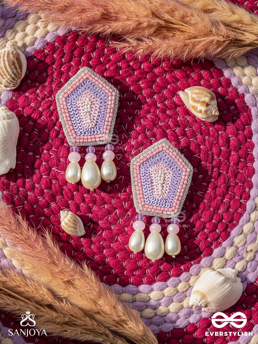 Abhedya- The Radiant Diamond- Sequins, Pearls And Glass Beads Embroidered Earrings (Rose Pink)