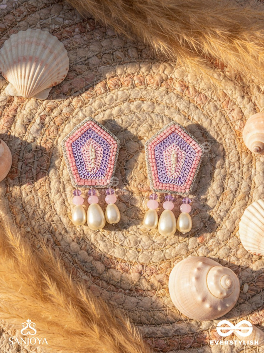 Abhedya- The Radiant Diamond- Sequins, Pearls And Glass Beads Embroidered Earrings (Rose Pink)